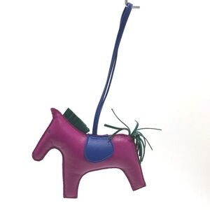 Hermes Rodeo GM bag charm by Anjou Milo. Blue electric, rose purple.